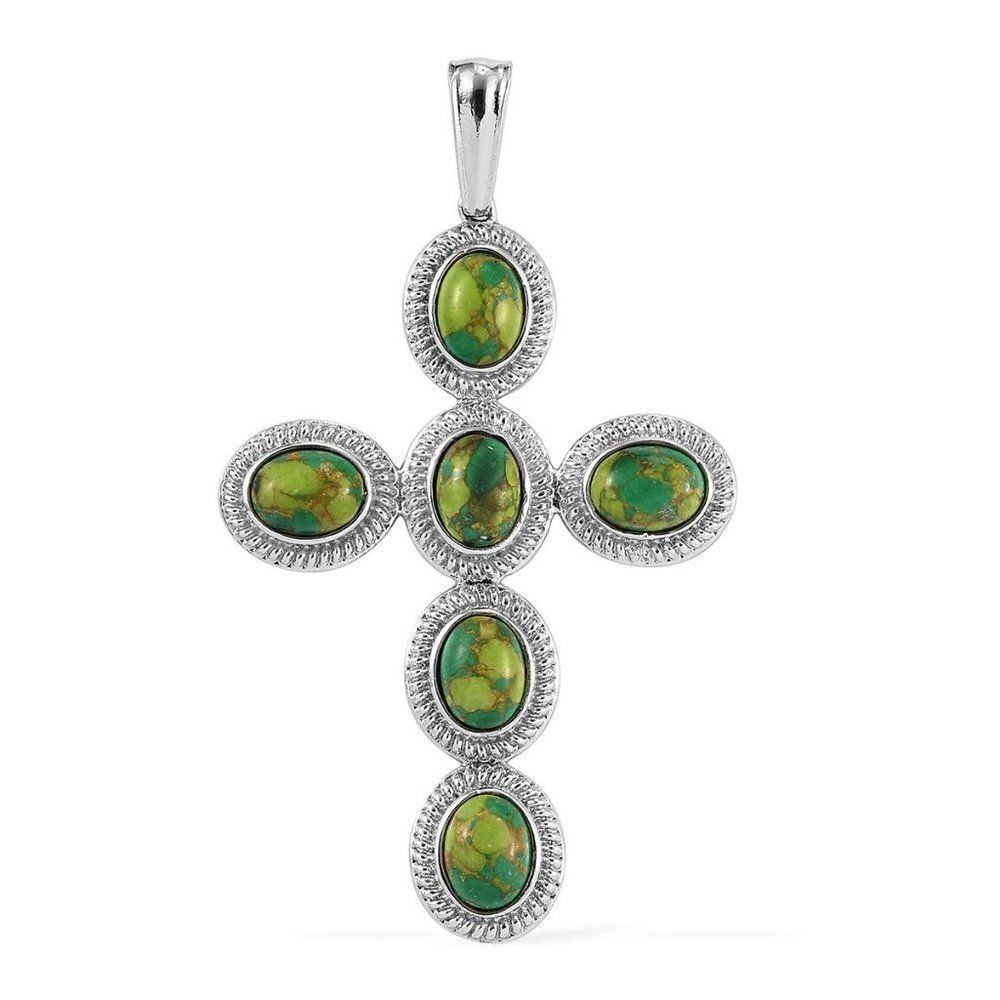 Mojave Green Turquoise Cross Pendant in Stainless Steel 7.40 ctw